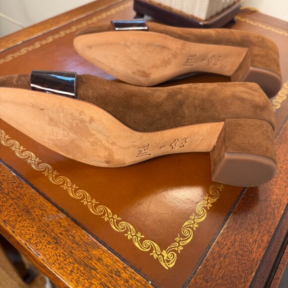 J.McLaughlin Suede Block Heel Pumps — Brown with Tortoise Trim - Size 9 - Picture 5 of 5